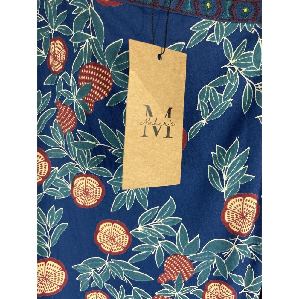 Meyer's Jumpsuit Womens Medium Blue Citrus Floral Print Long Sleeve Pockets Boho - Picture 8 of 12